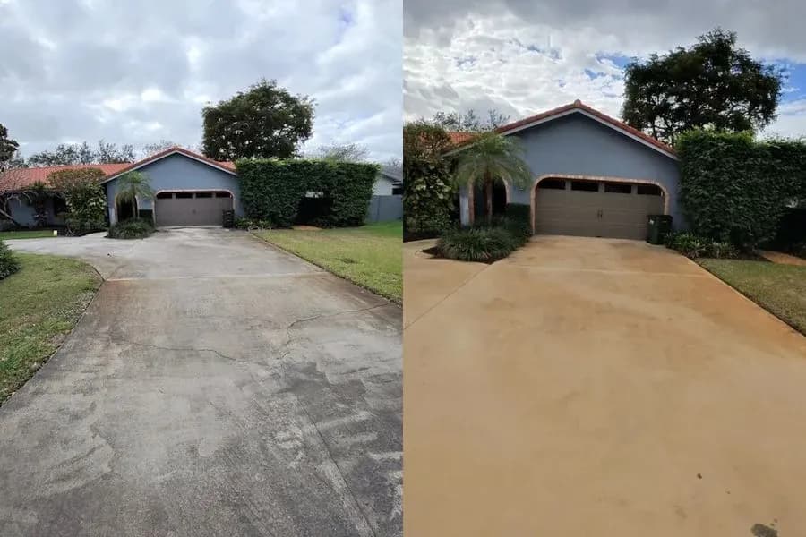 Before and after Driveway Cleaning by TitanFlow Exteriors
