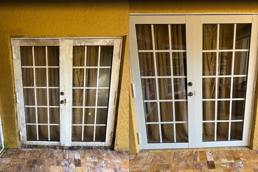 Before and after French Door & Frame Cleaning by TitanFlow Exteriors